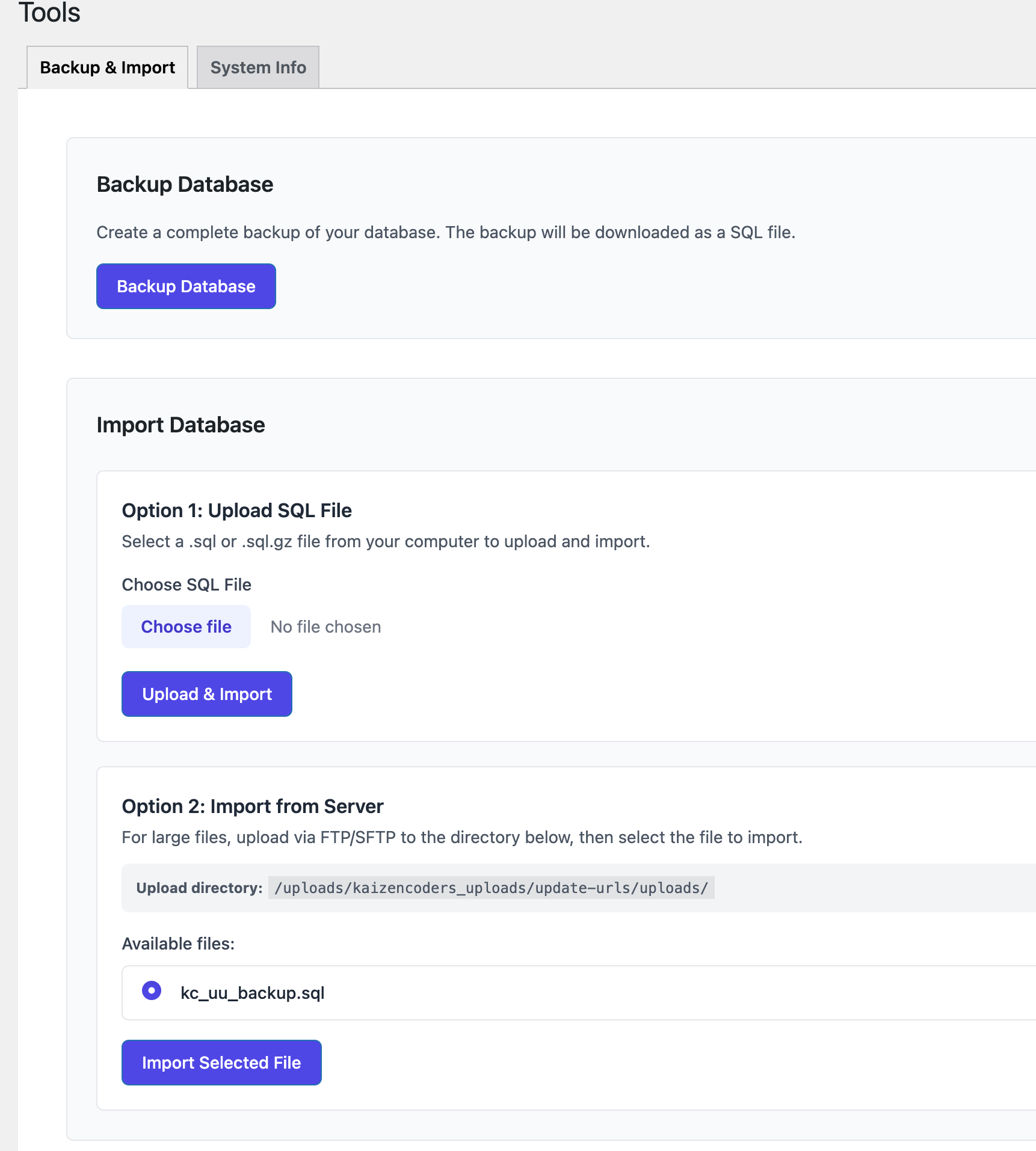 One Click DB Export/Import