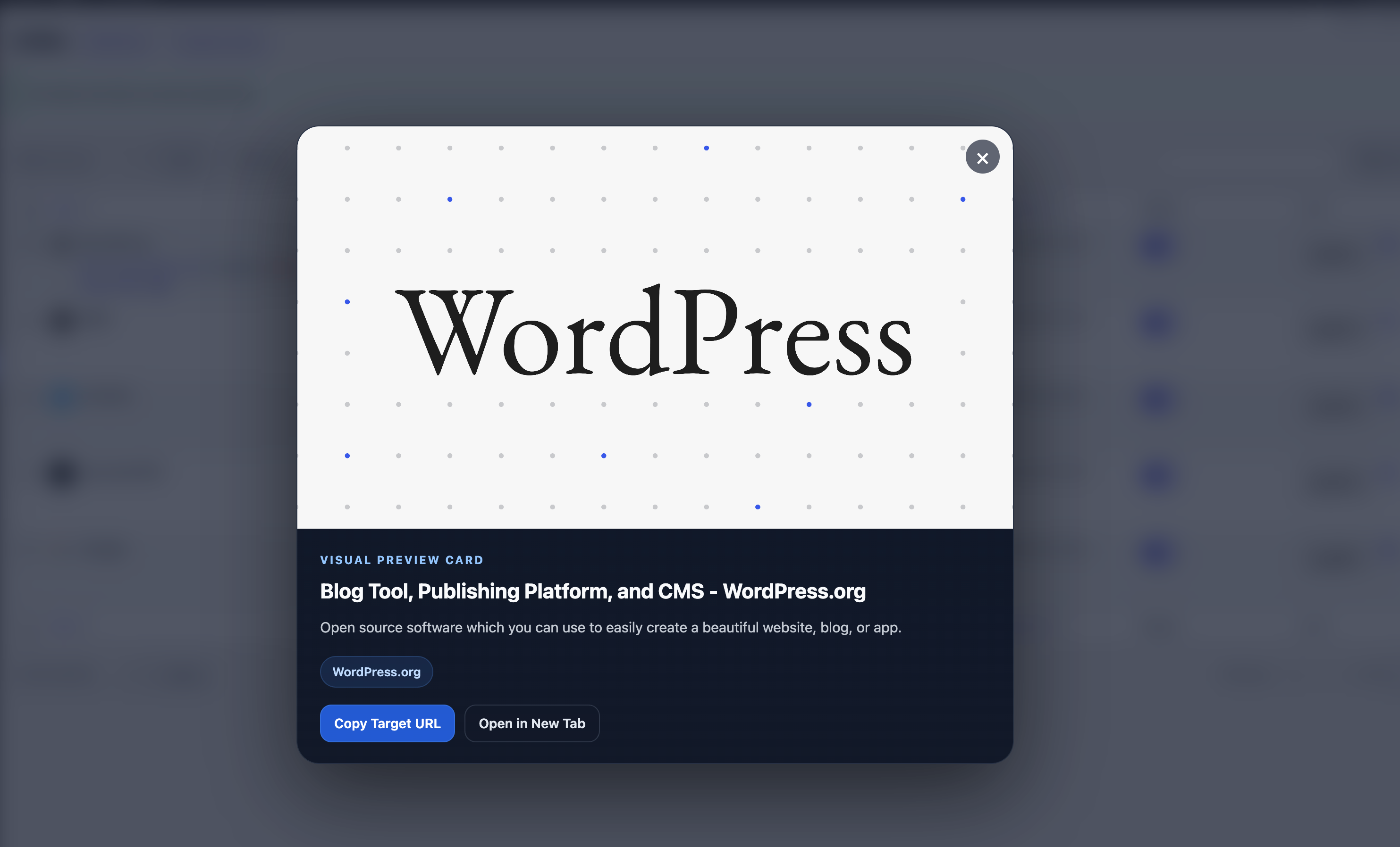 Open Graph link preview modal on the Links admin page