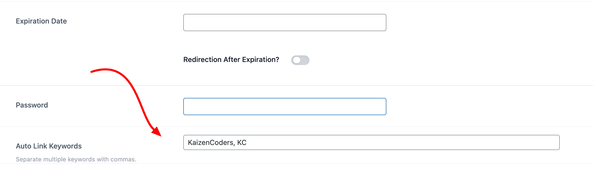Auto Link Keywords in Link Form
