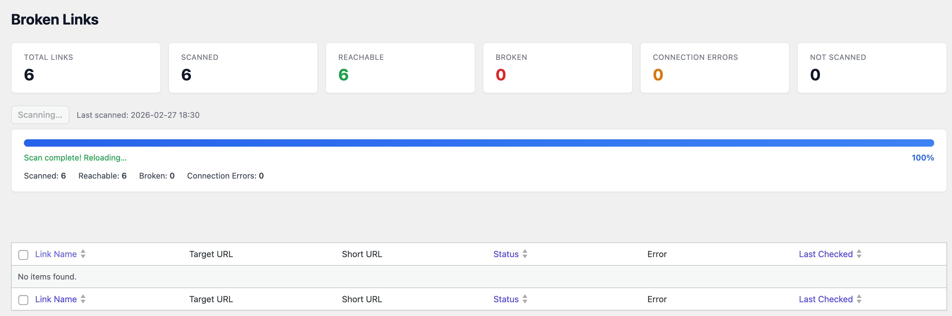 Broken Link Checker Scan