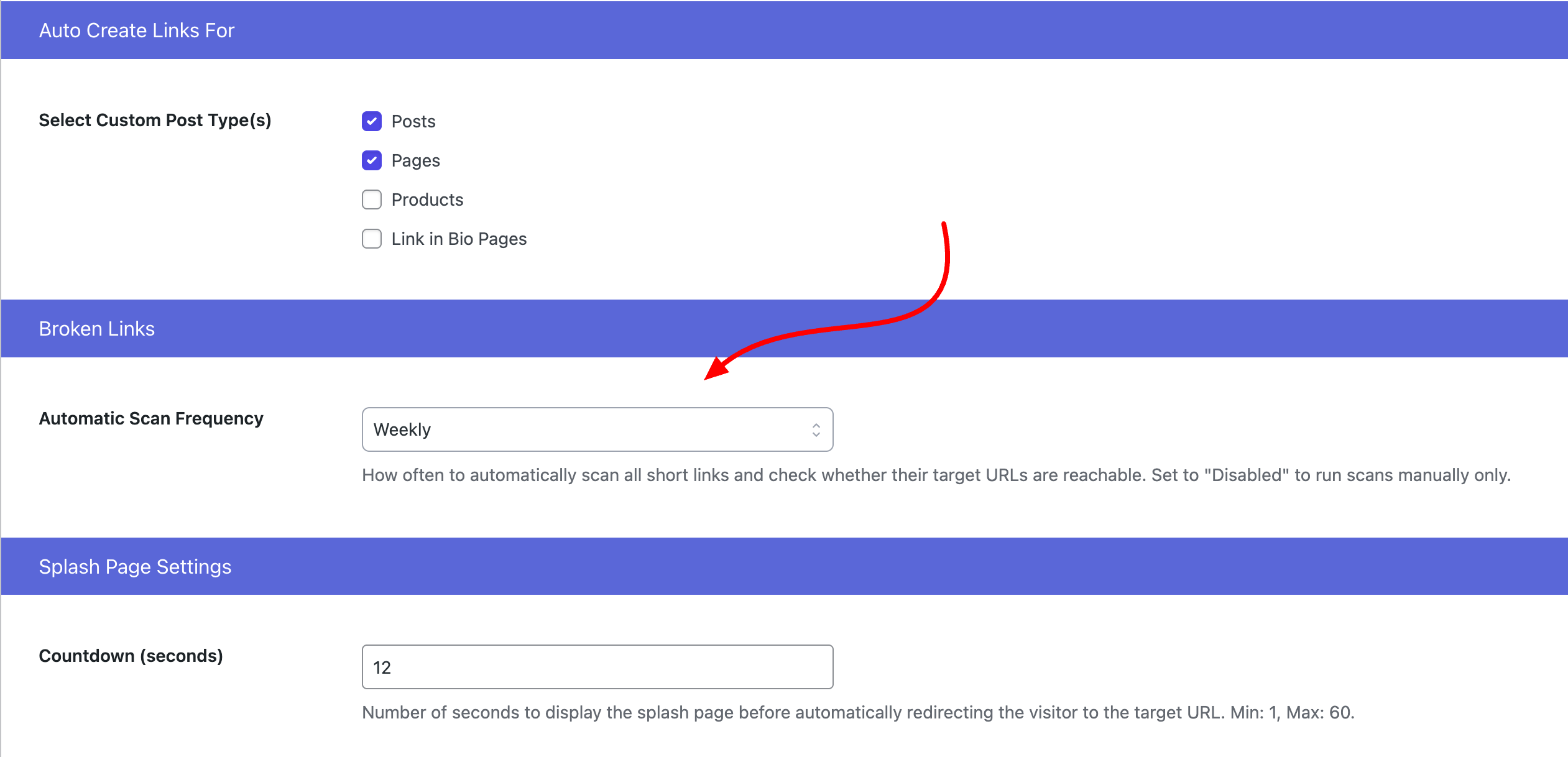 Broken Link Checker Settings