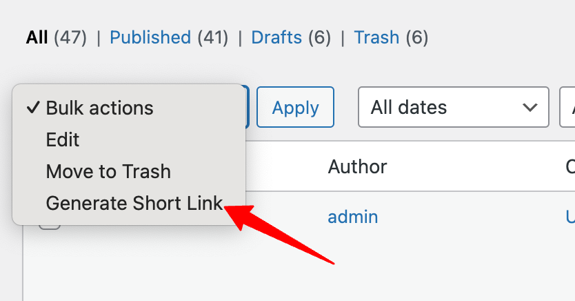 Bulk Action Dropdown