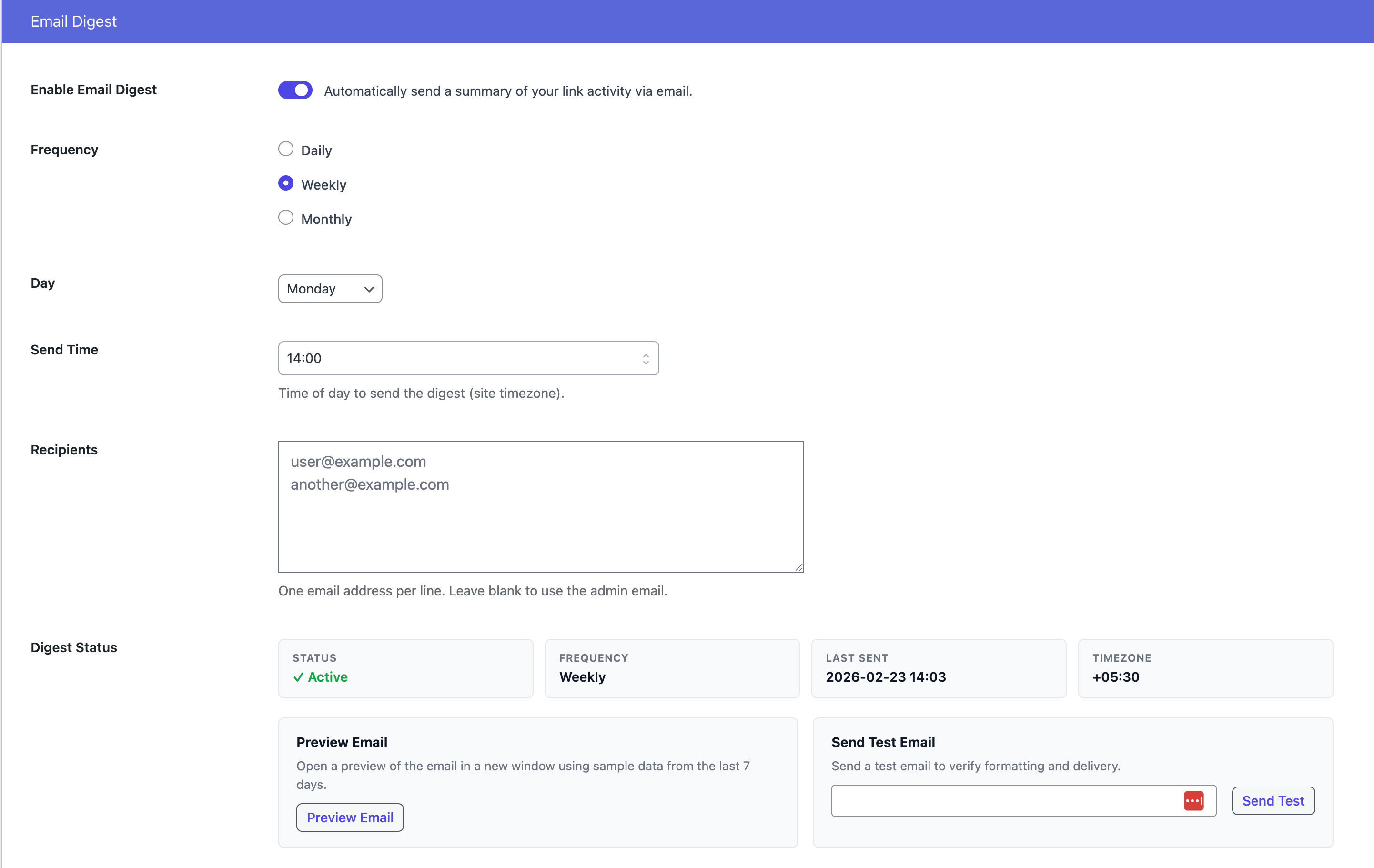 Email Digest Settings