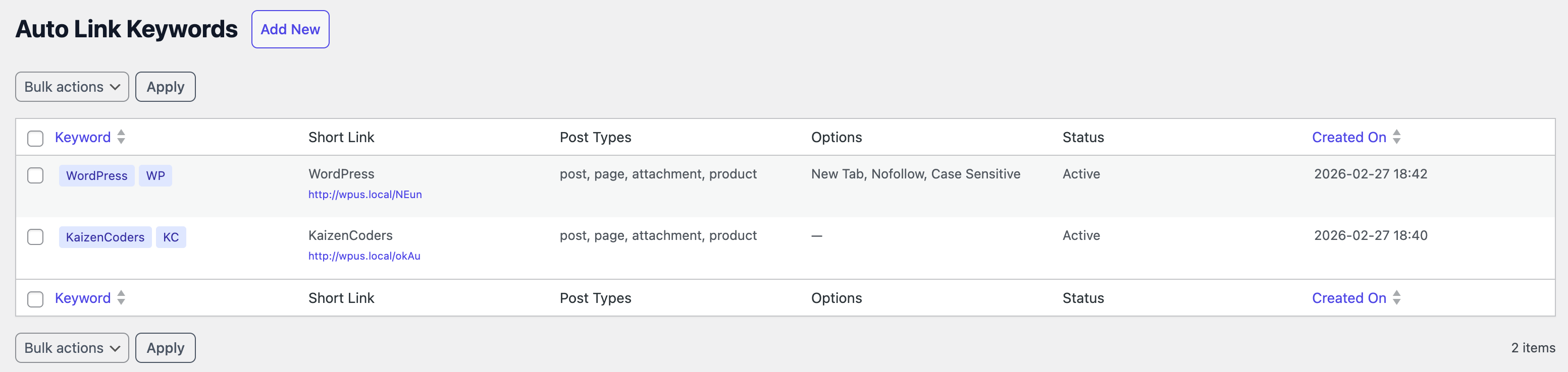 Manage Auto Link Keyword Rules