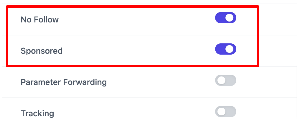 Link No Follow and Sponsored Settings